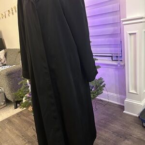 Gallery Womens Long Sleeve  Button Front Black Long Trench Coat Jacket Size 6